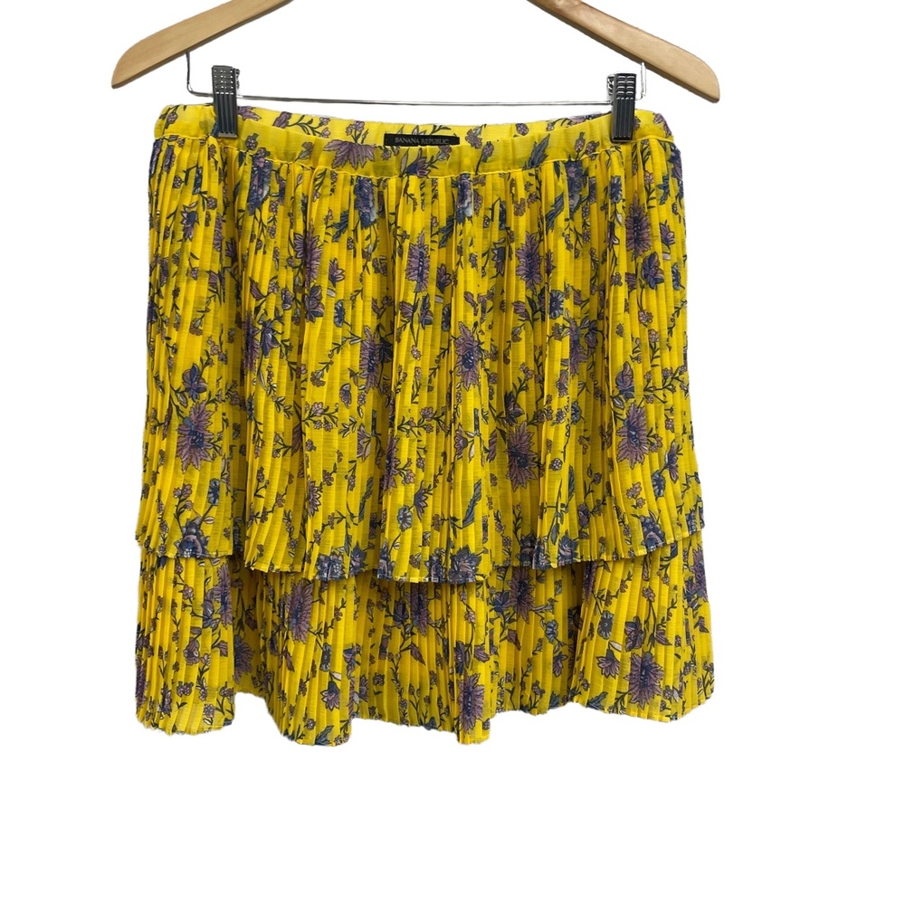 Banana Republic Yellow Floral Pleated Tiered Skirt‎ Elastic Waist Medium